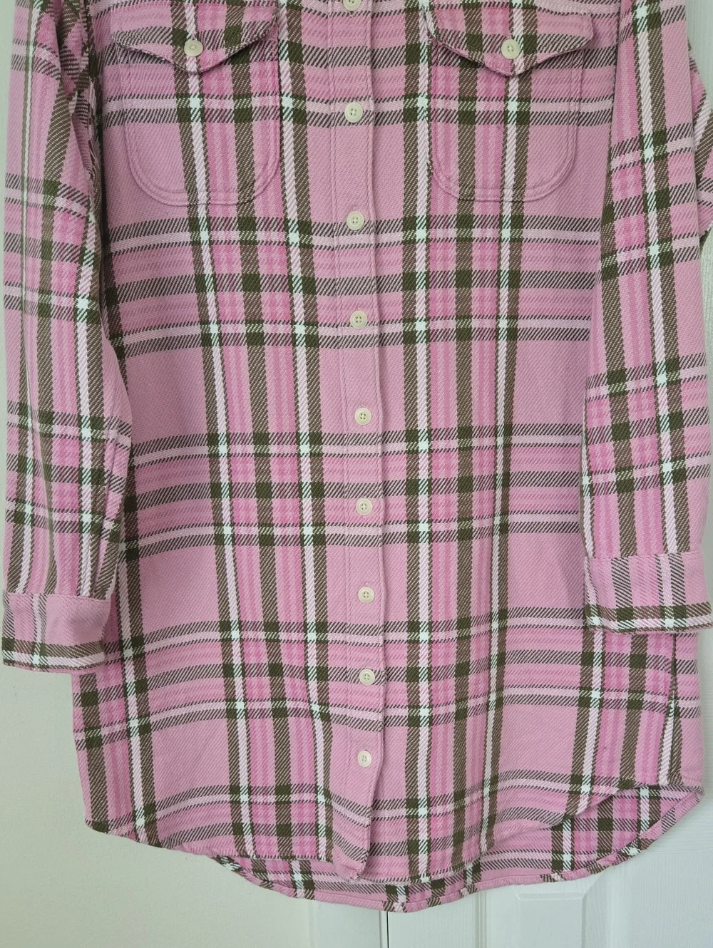 Outerknown Blanket Shirt Dress Pink Plaid Button Front Organic Cotton Shacket